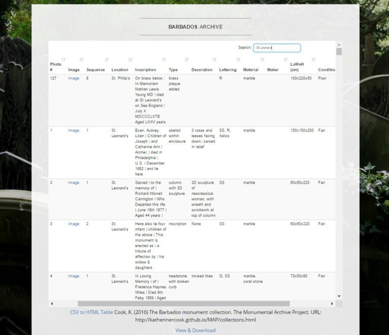Monumental Archive Project page